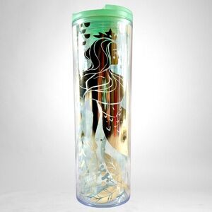 Starbucks Gold Mermaid Siren Clear Acrylic Cold Cup Tumbler W/Lid 16 oz